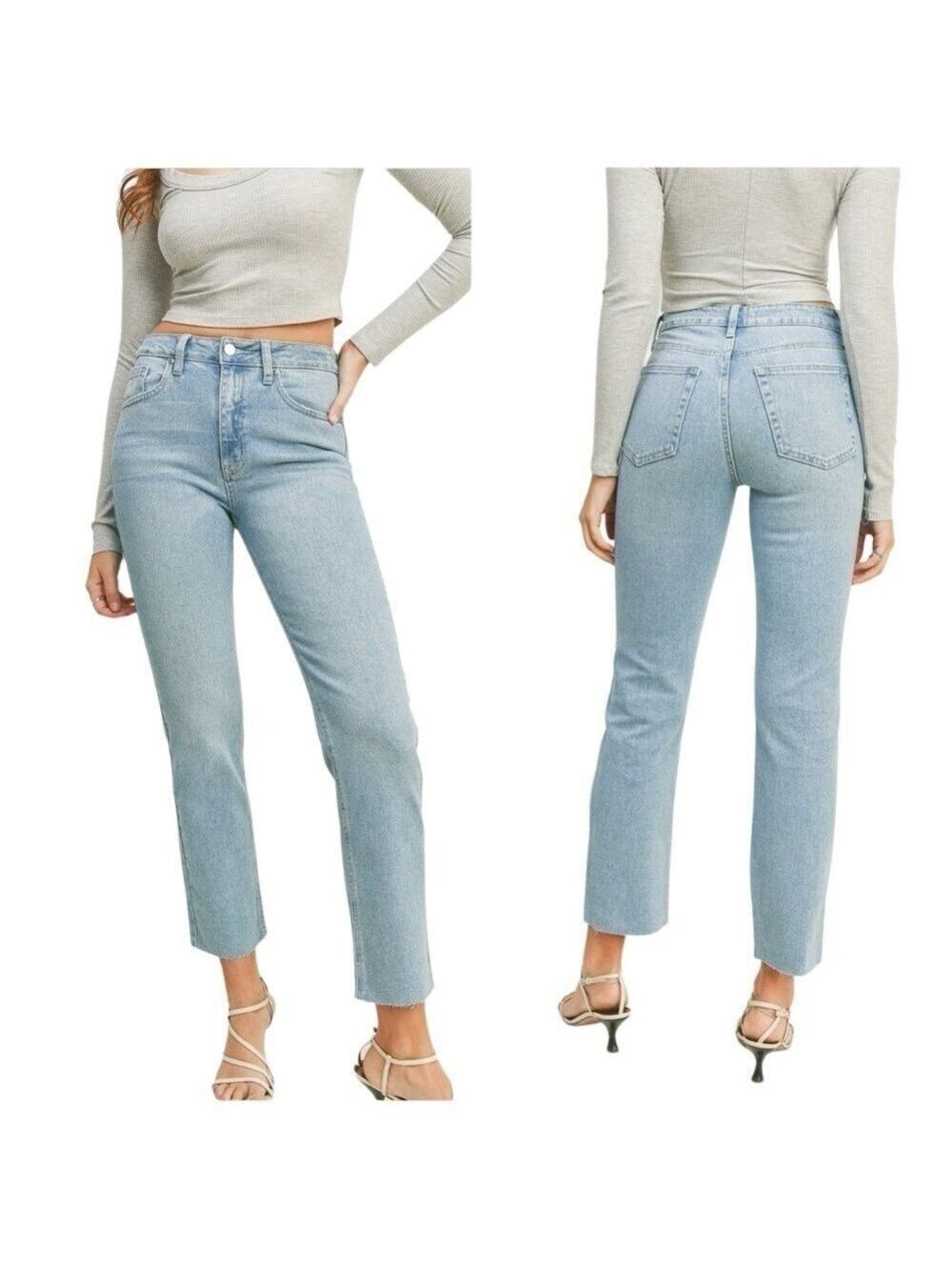 Just Black Denim Light Denim Cut Off Cropped Straight Leg Jeans